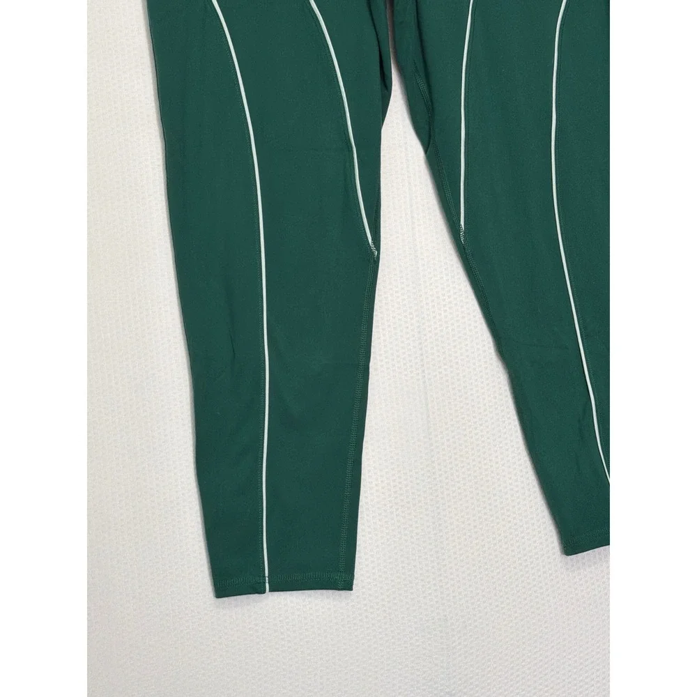 DSG Womens XL Forest Green High Rise Compression Leggings White Piping Tights